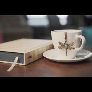 Boho dragonfly necklace with blue stone